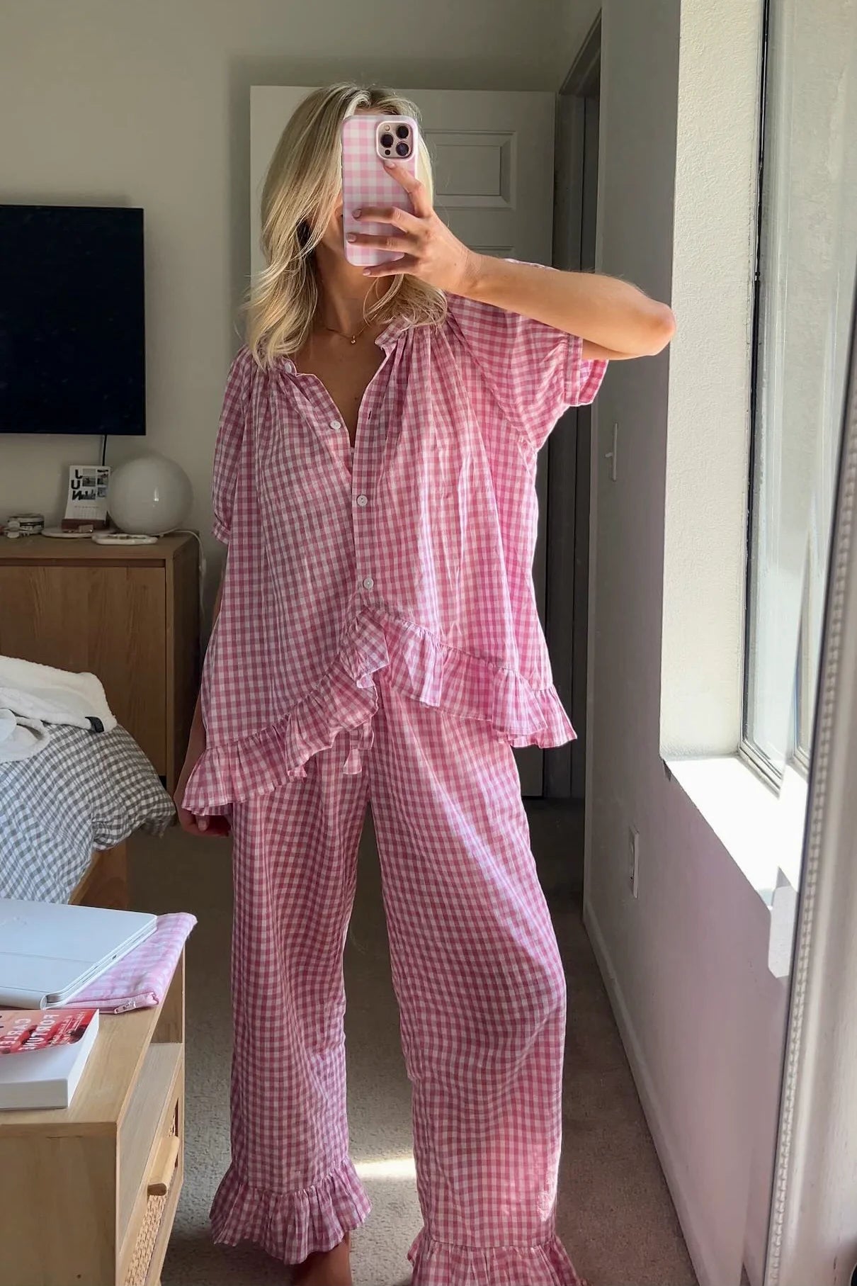 Gingham Berry Pajama Set - Momang Studio