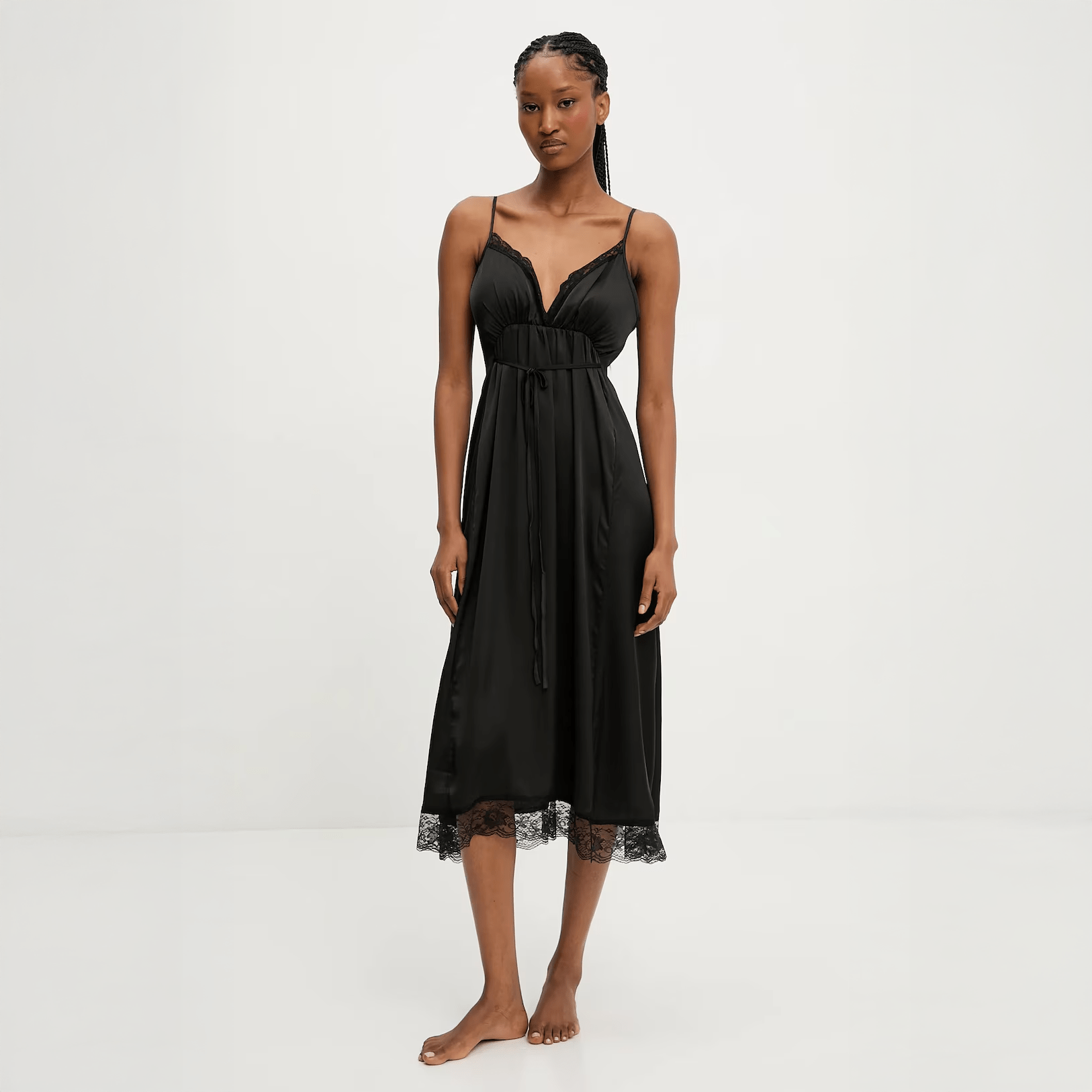 pajama slip dress MoMang Pajama Midnight Noir Nightgown Set Luxe Touch Poly Satin – Momang Studio
